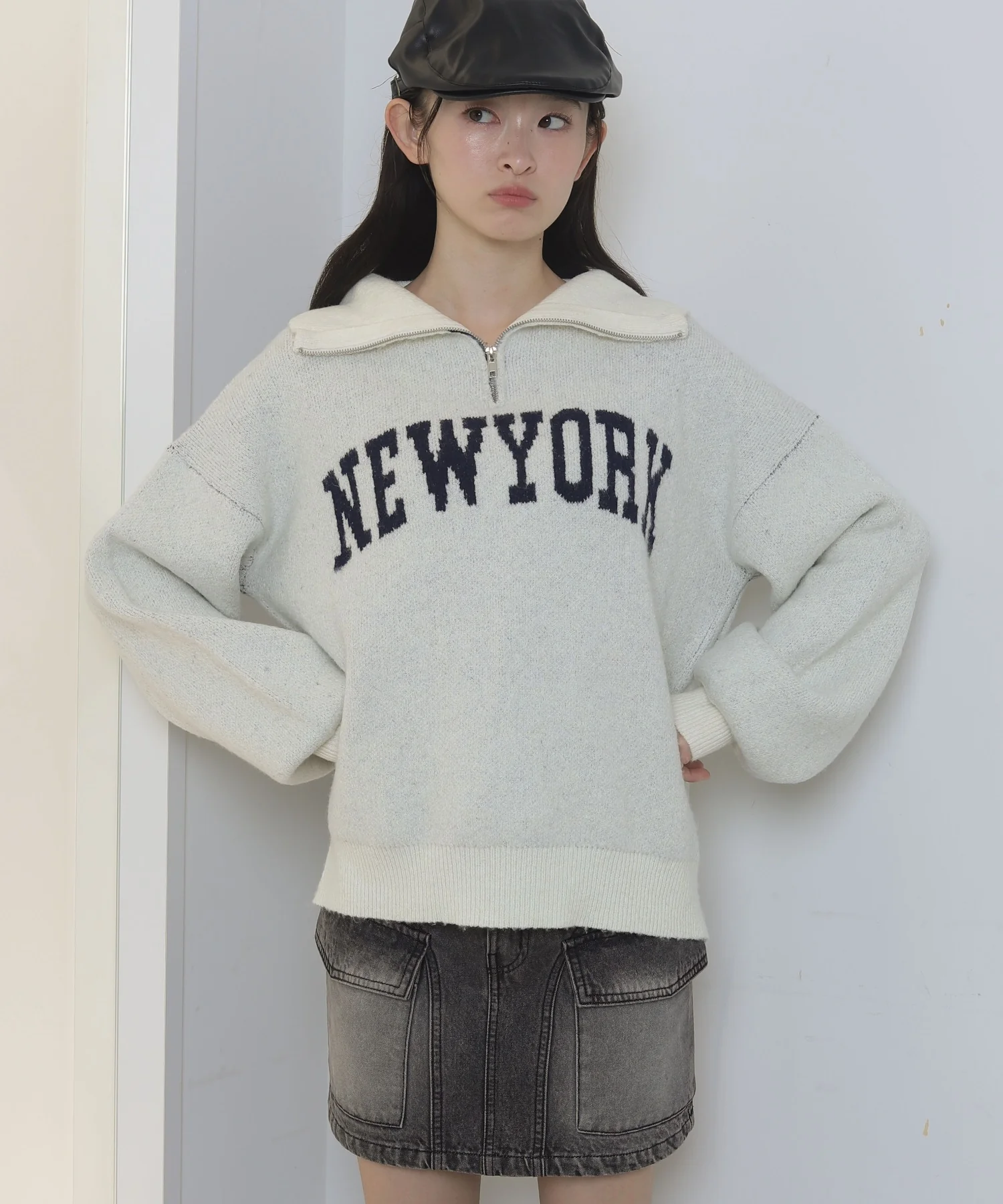 フラッフィーハーフジップニット