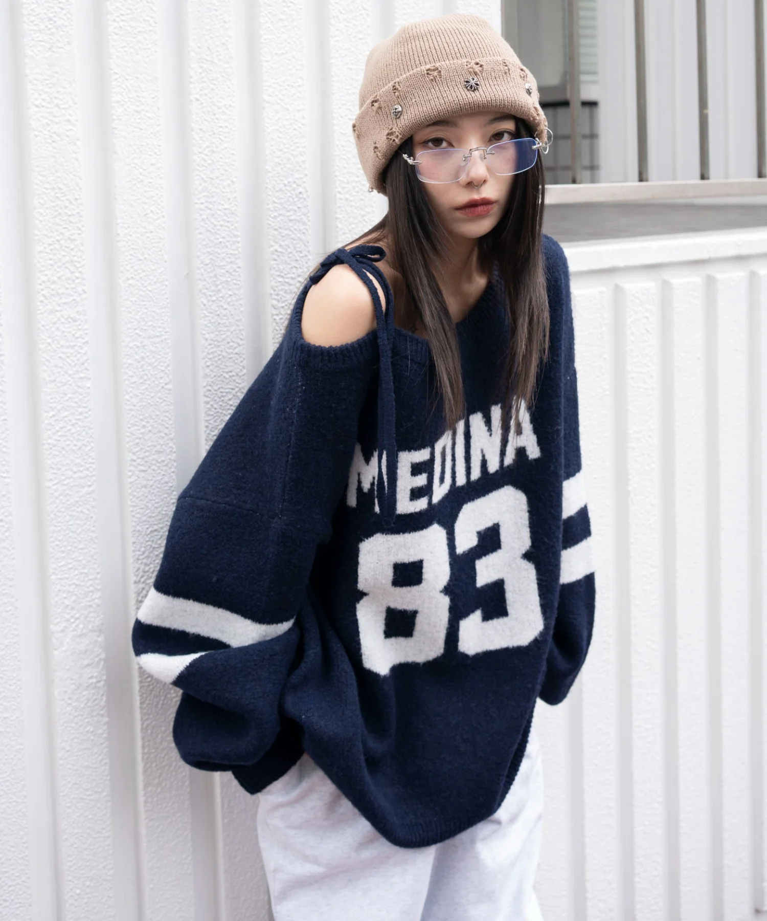 フラッフィー2WAYグラフィックワンショルBIGニット - Image 2