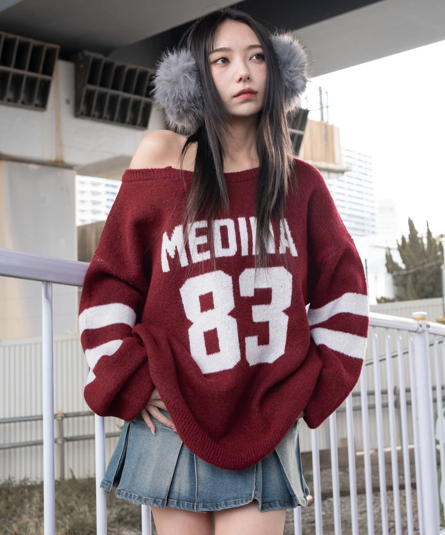 フラッフィー2WAYグラフィックワンショルBIGニット - Image 3