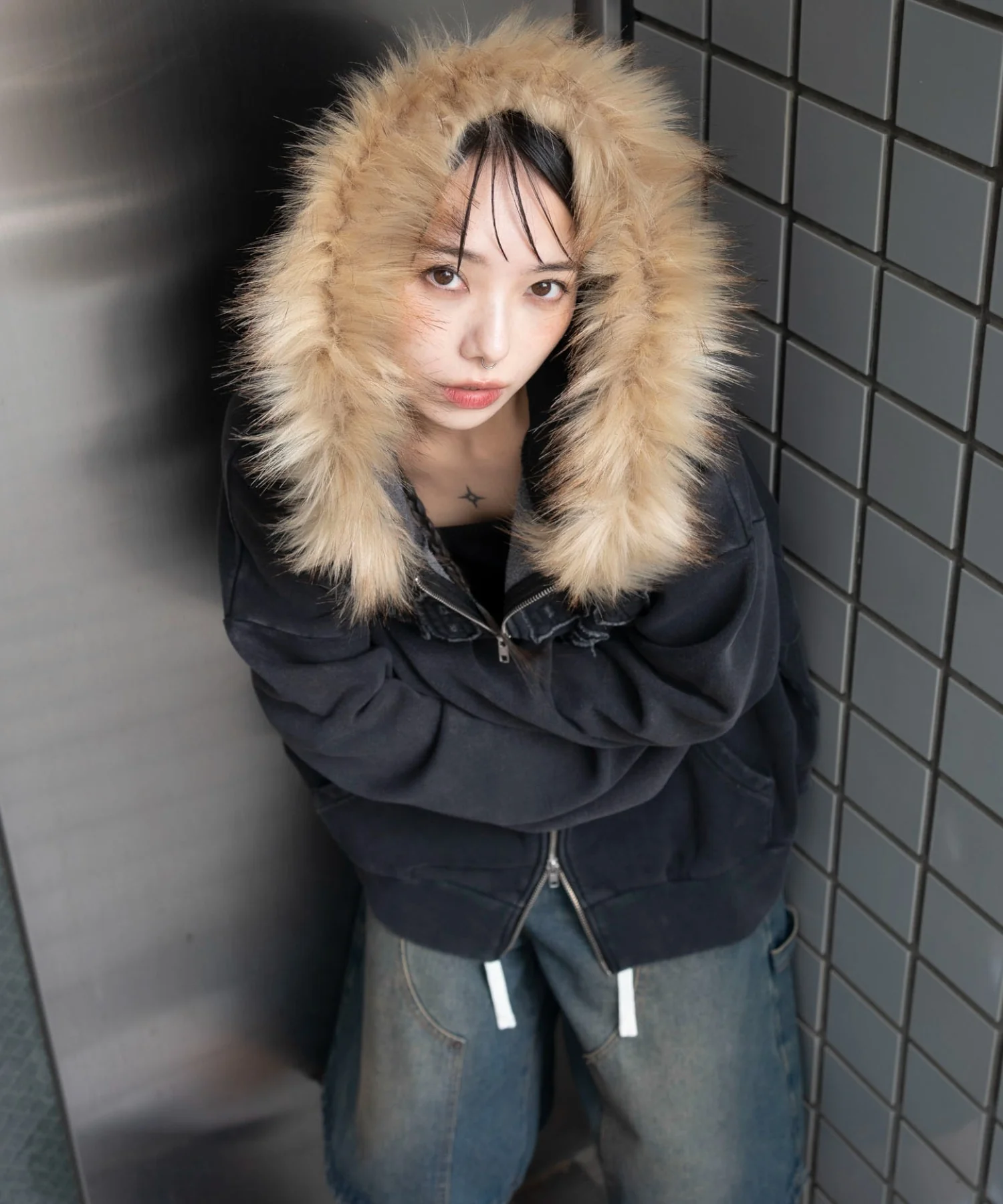 裏起毛ファーフードBIGZIPパーカー - Image 17