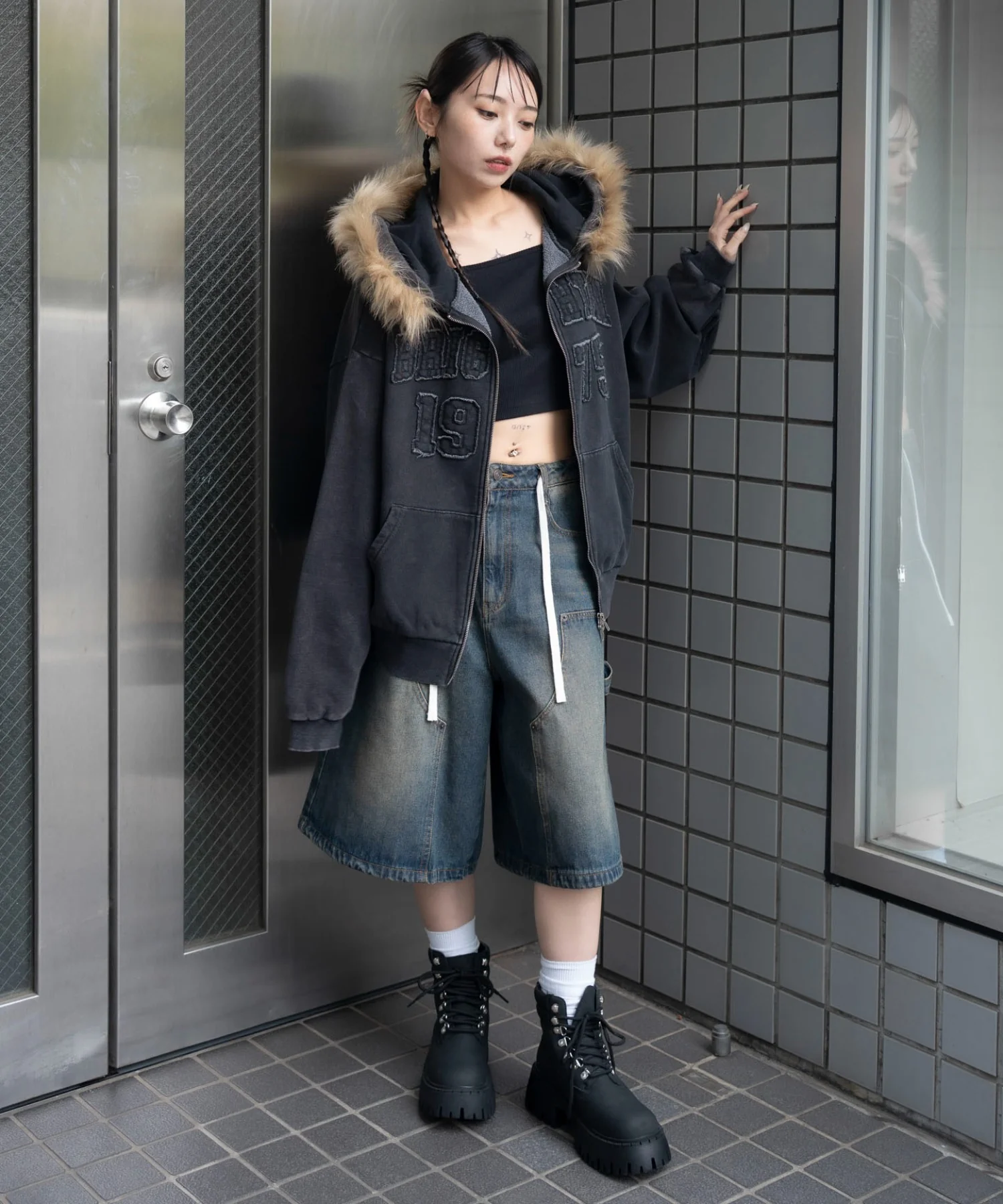 裏起毛ファーフードBIGZIPパーカー - Image 18