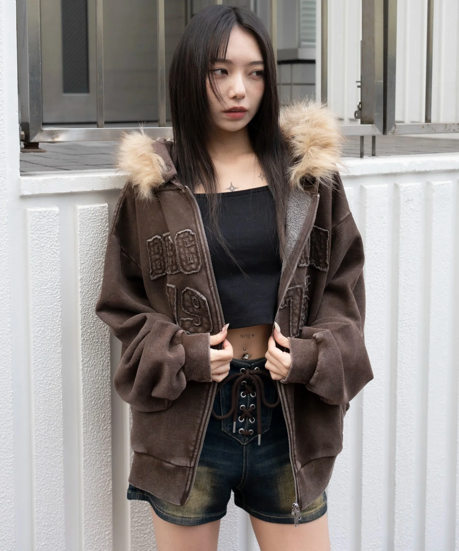 裏起毛ファーフードBIGZIPパーカー - Image 19