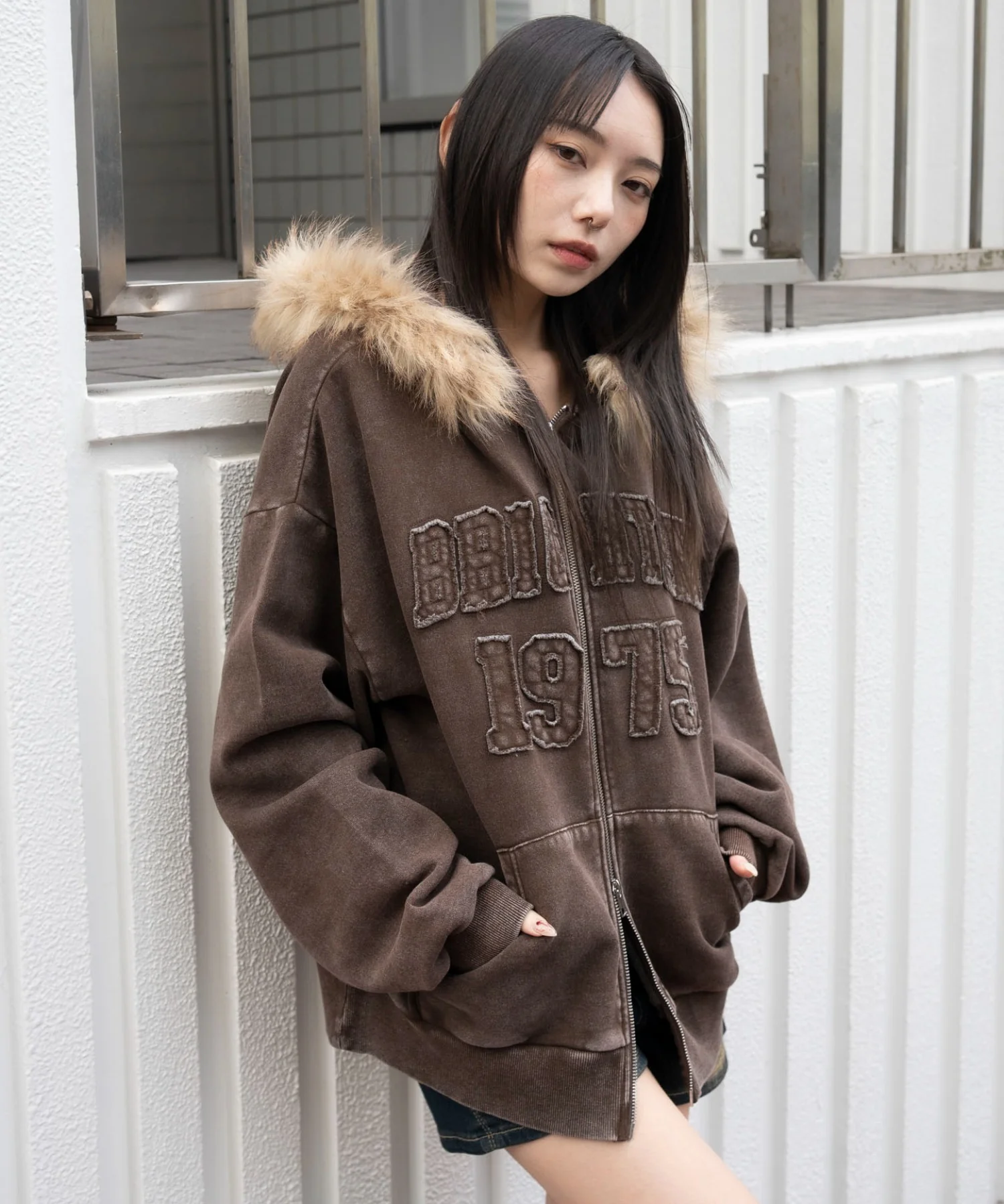 裏起毛ファーフードBIGZIPパーカー - Image 2