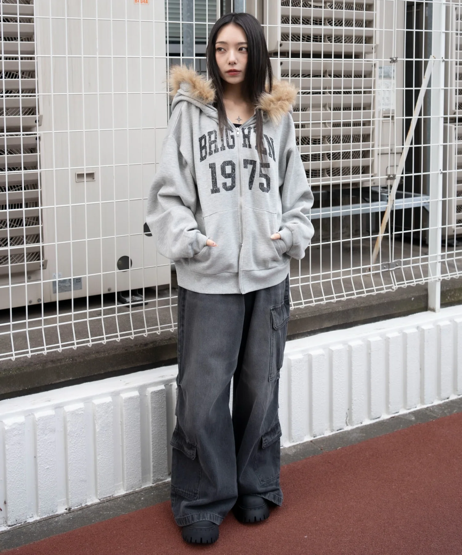 裏起毛ファーフードBIGZIPパーカー - Image 30