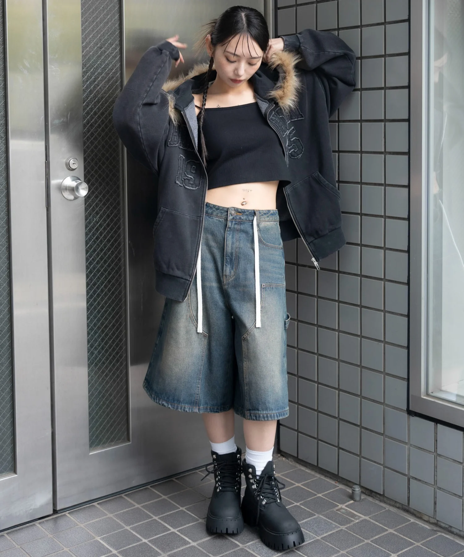裏起毛ファーフードBIGZIPパーカー - Image 5