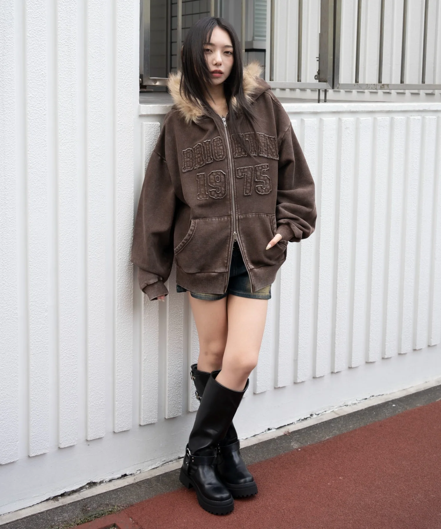 裏起毛ファーフードBIGZIPパーカー - Image 6