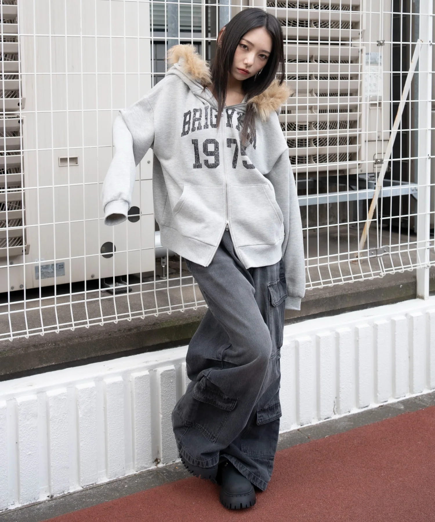 裏起毛ファーフードBIGZIPパーカー - Image 8