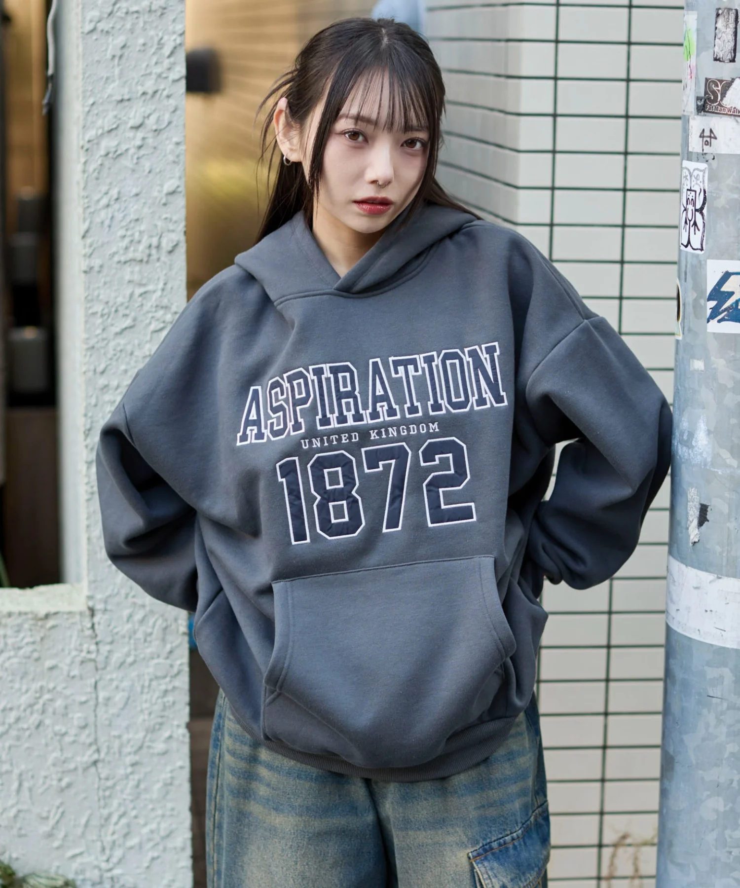 裏起毛グラフィックビッグプルパーカー - Image 4