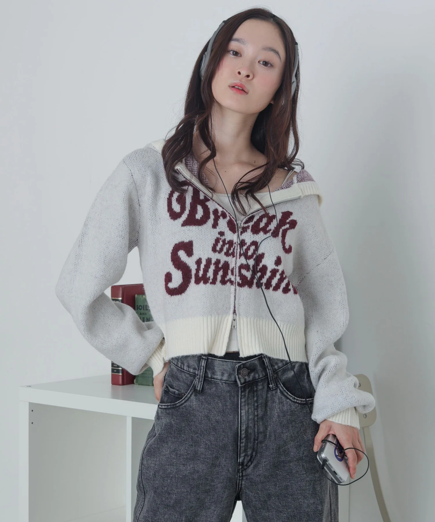 フラッフィーグラフィックジャガードニットZIPパーカー - Image 2