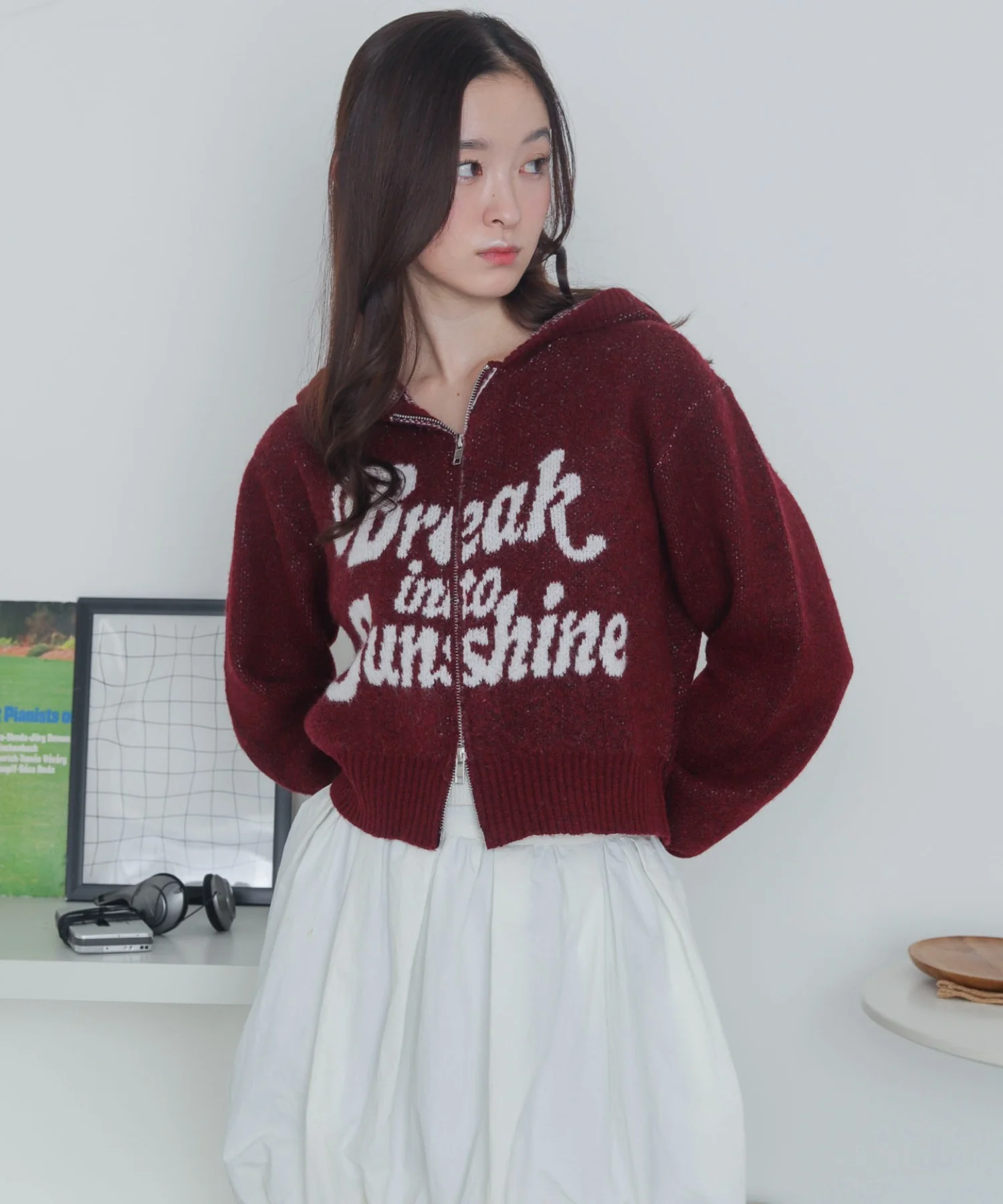 フラッフィーグラフィックジャガードニットZIPパーカー - Image 3