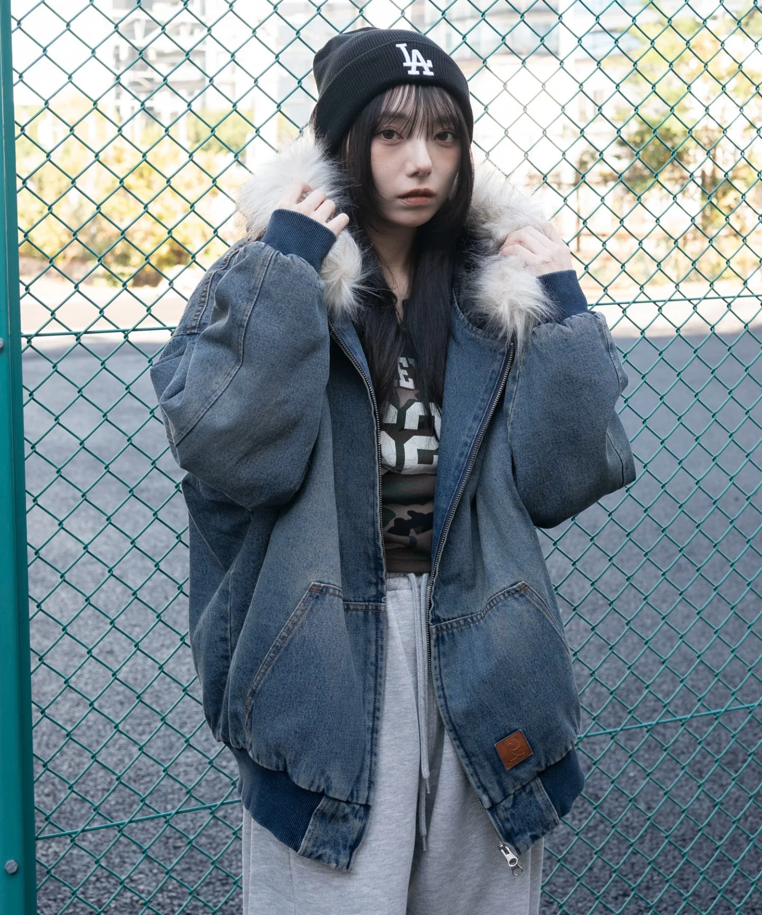 デニムキルトファーフードブルゾン - Image 7