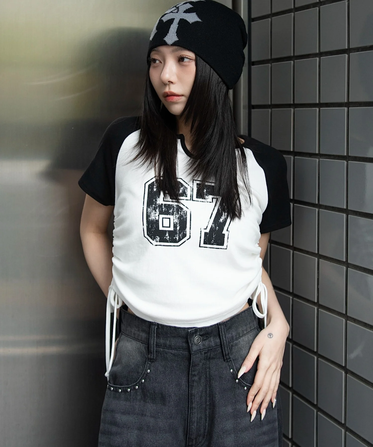 キーネックサイドレースアップちびT - Image 7