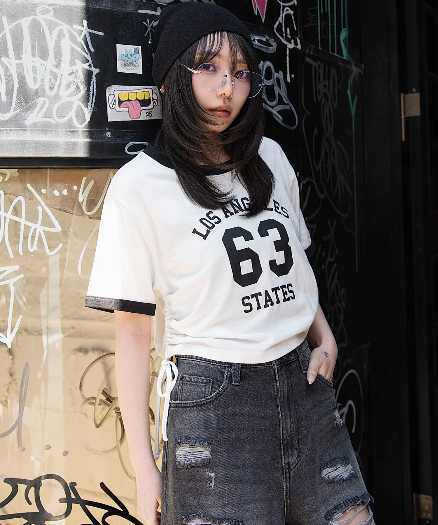グラフィックサイドリボンドロストショートT - Image 28