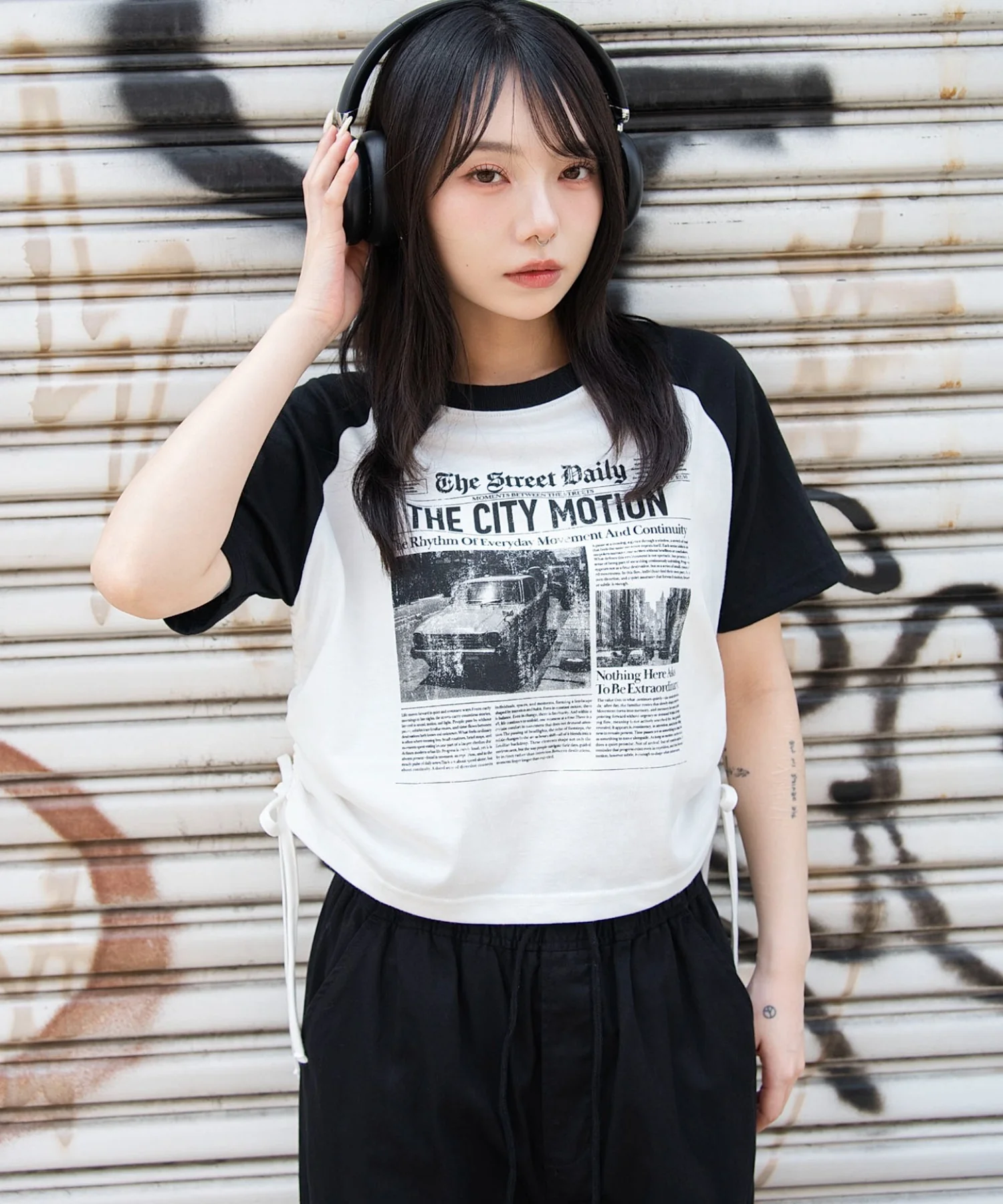 グラフィックサイドリボンドロストショートT - Image 40