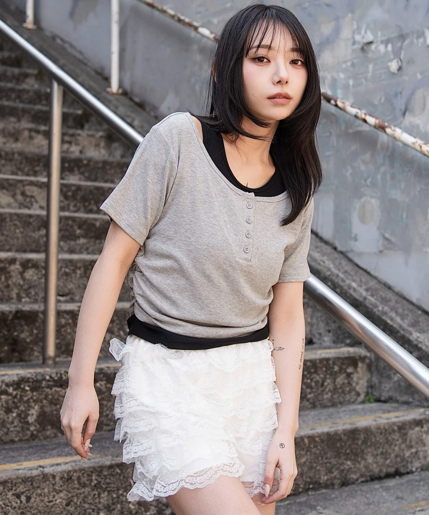 レイヤードヘンリーネック半袖T - Image 17