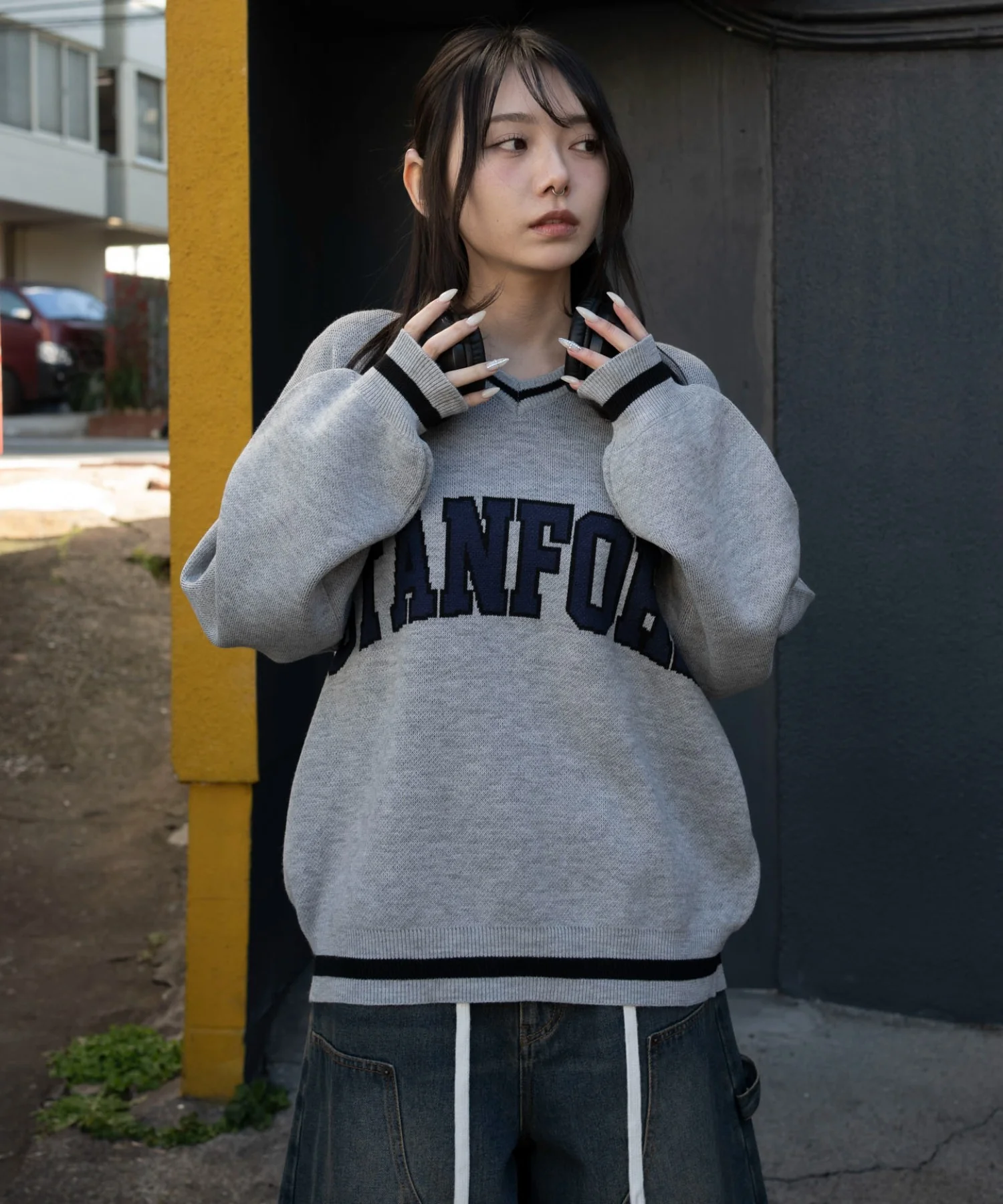 VネックグラフィックニットBIGプルオーバー - Image 19