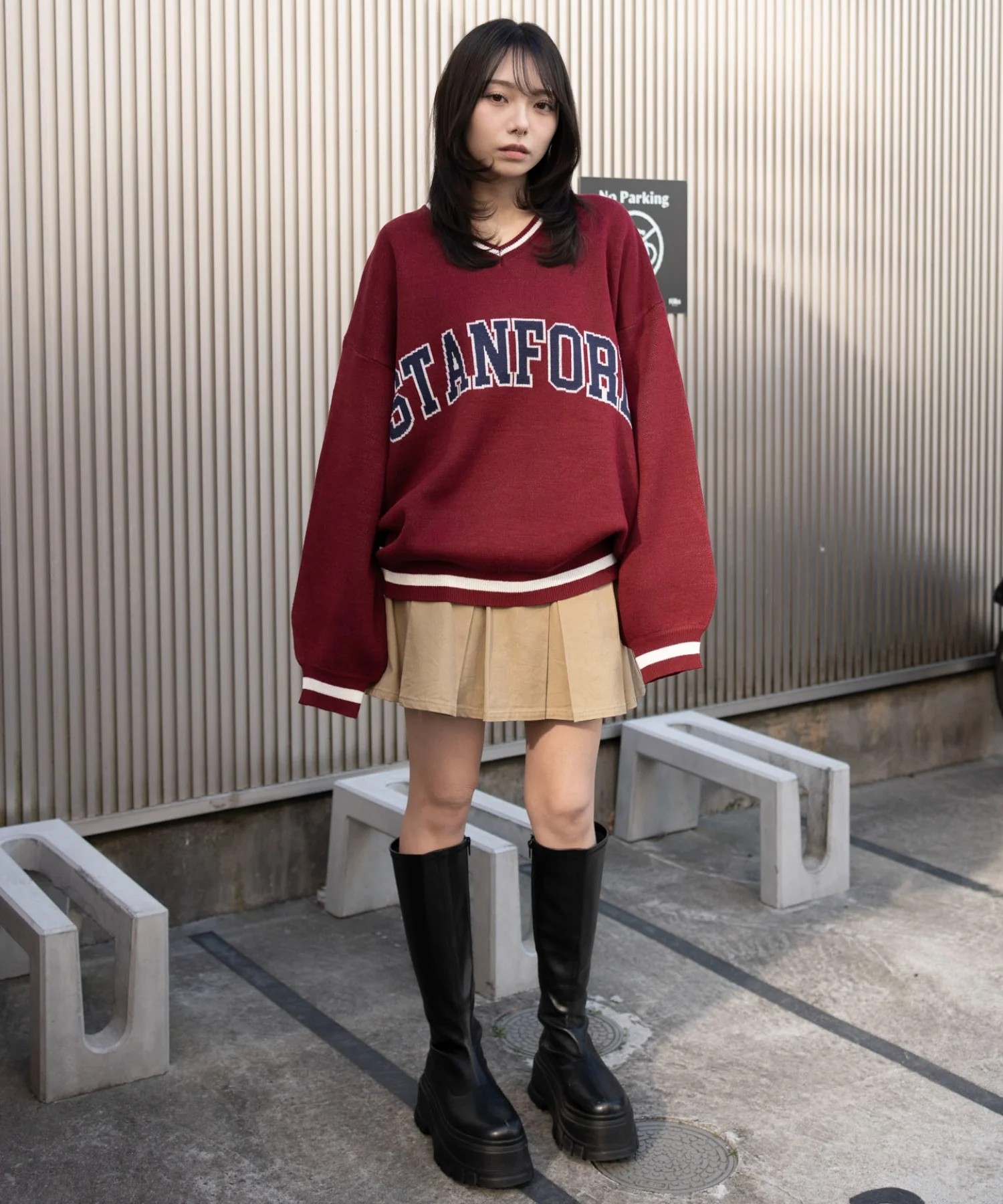 VネックグラフィックニットBIGプルオーバー - Image 4