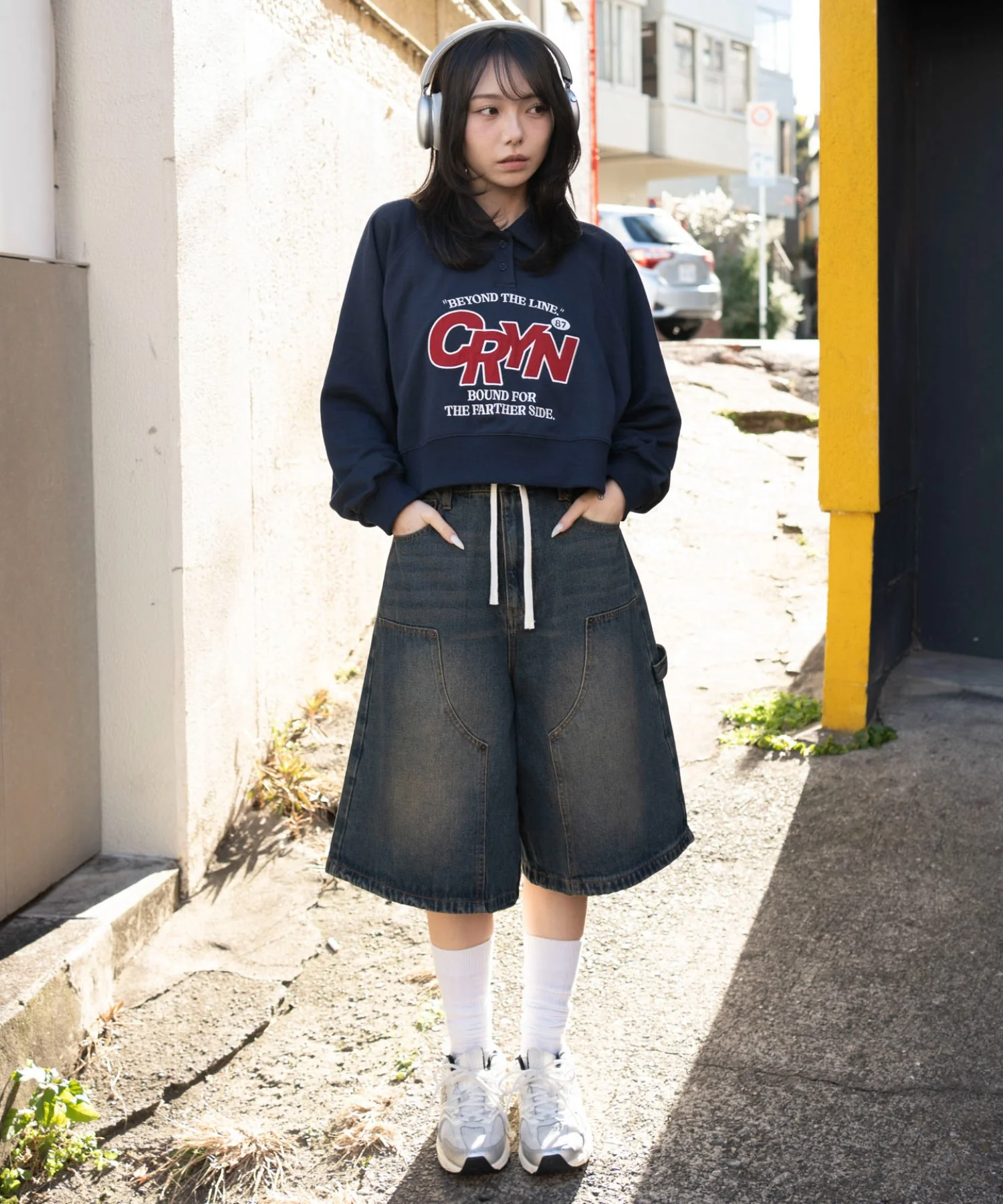 襟付きグラフィックショートスウェット - Image 3