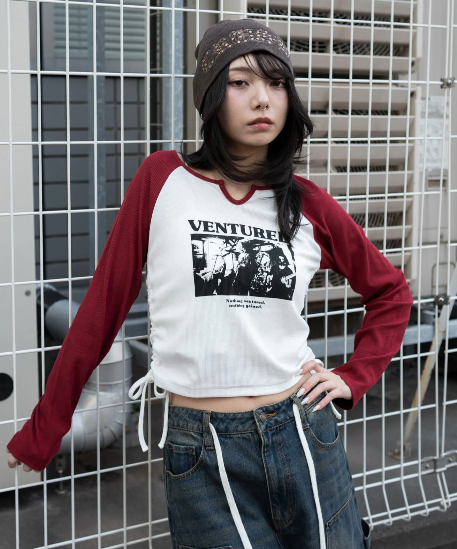サイドドロストキーネックロンT - Image 2