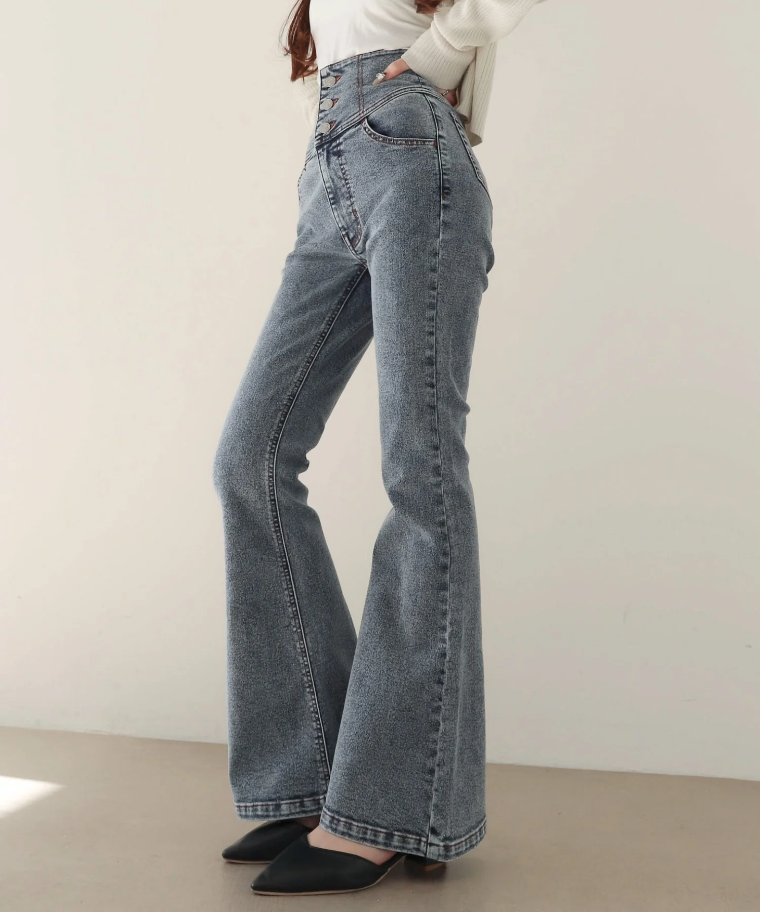 ハイウエストストレッチフレアデニムパンツ - Image 2