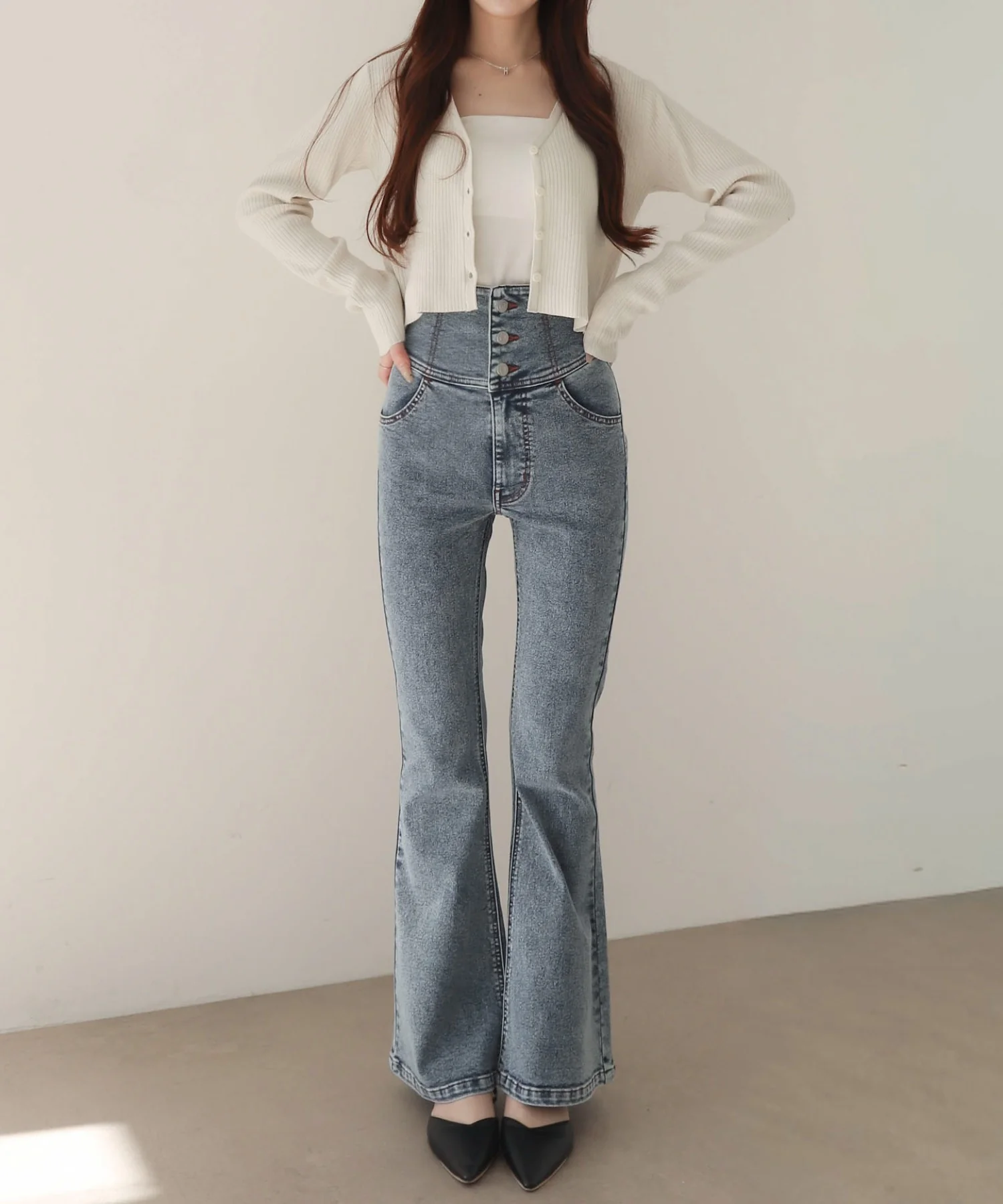 ハイウエストストレッチフレアデニムパンツ - Image 29