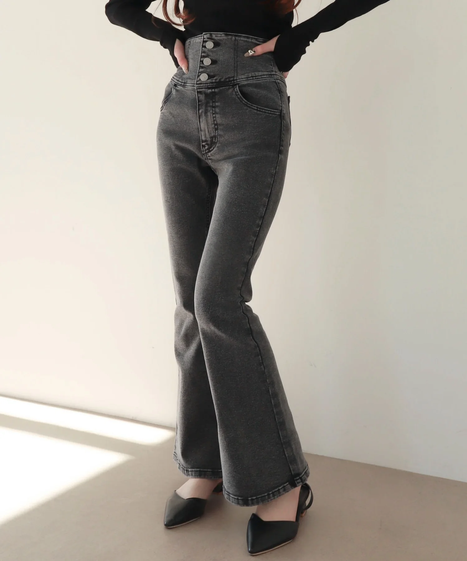 ハイウエストストレッチフレアデニムパンツ - Image 3