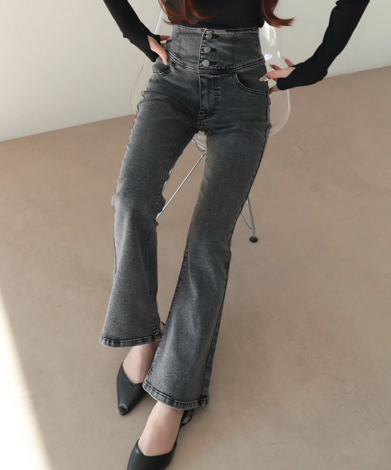 ハイウエストストレッチフレアデニムパンツ - Image 35