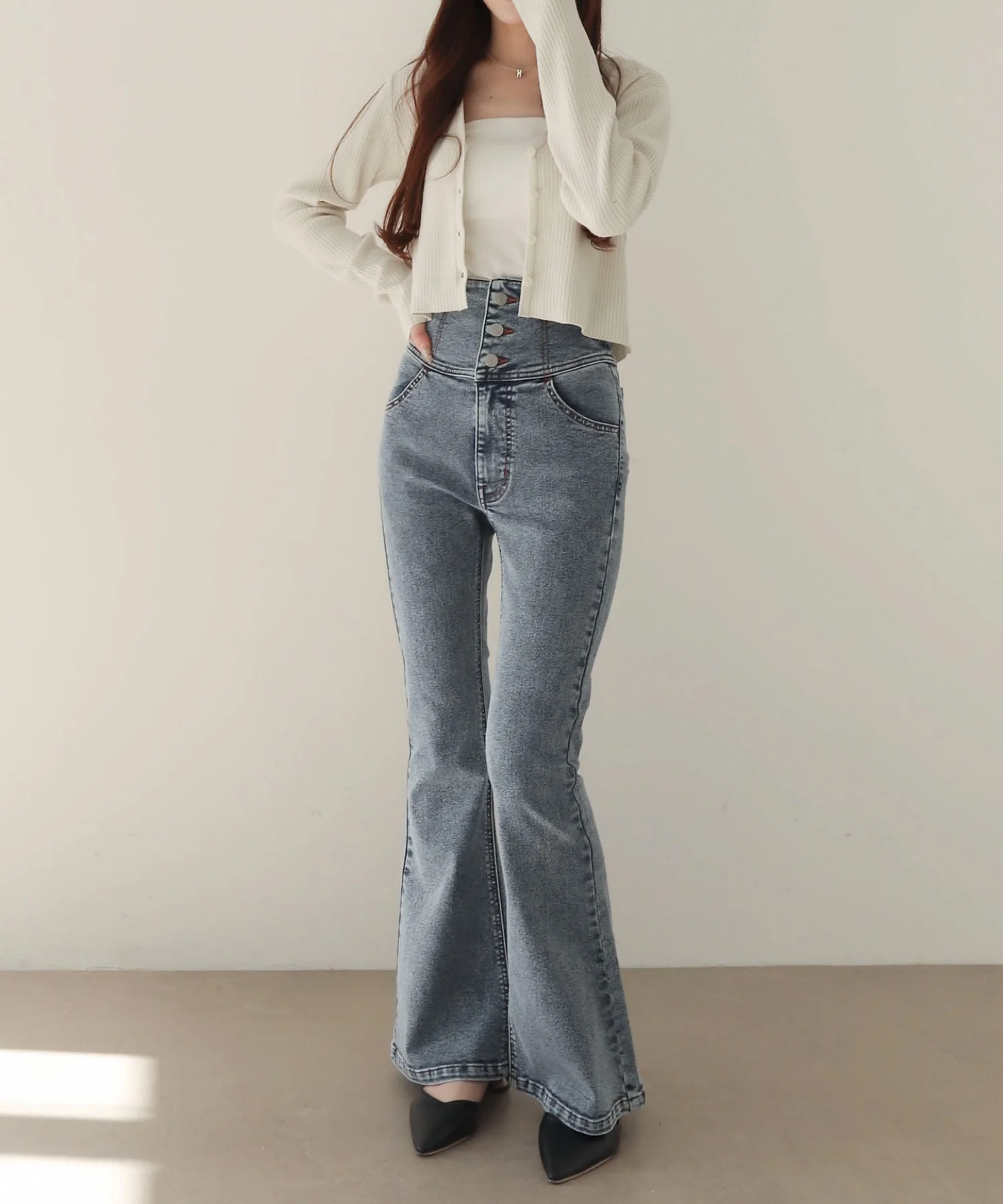 ハイウエストストレッチフレアデニムパンツ - Image 6
