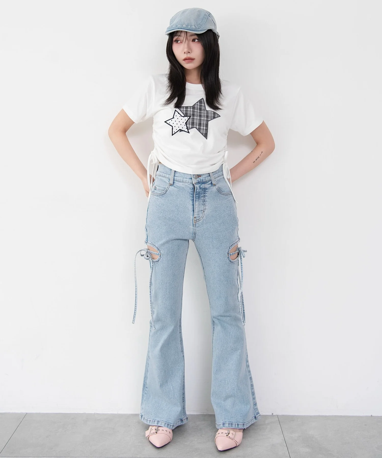 カットアウトリボンストレッチフレアデニムパンツ - Image 18