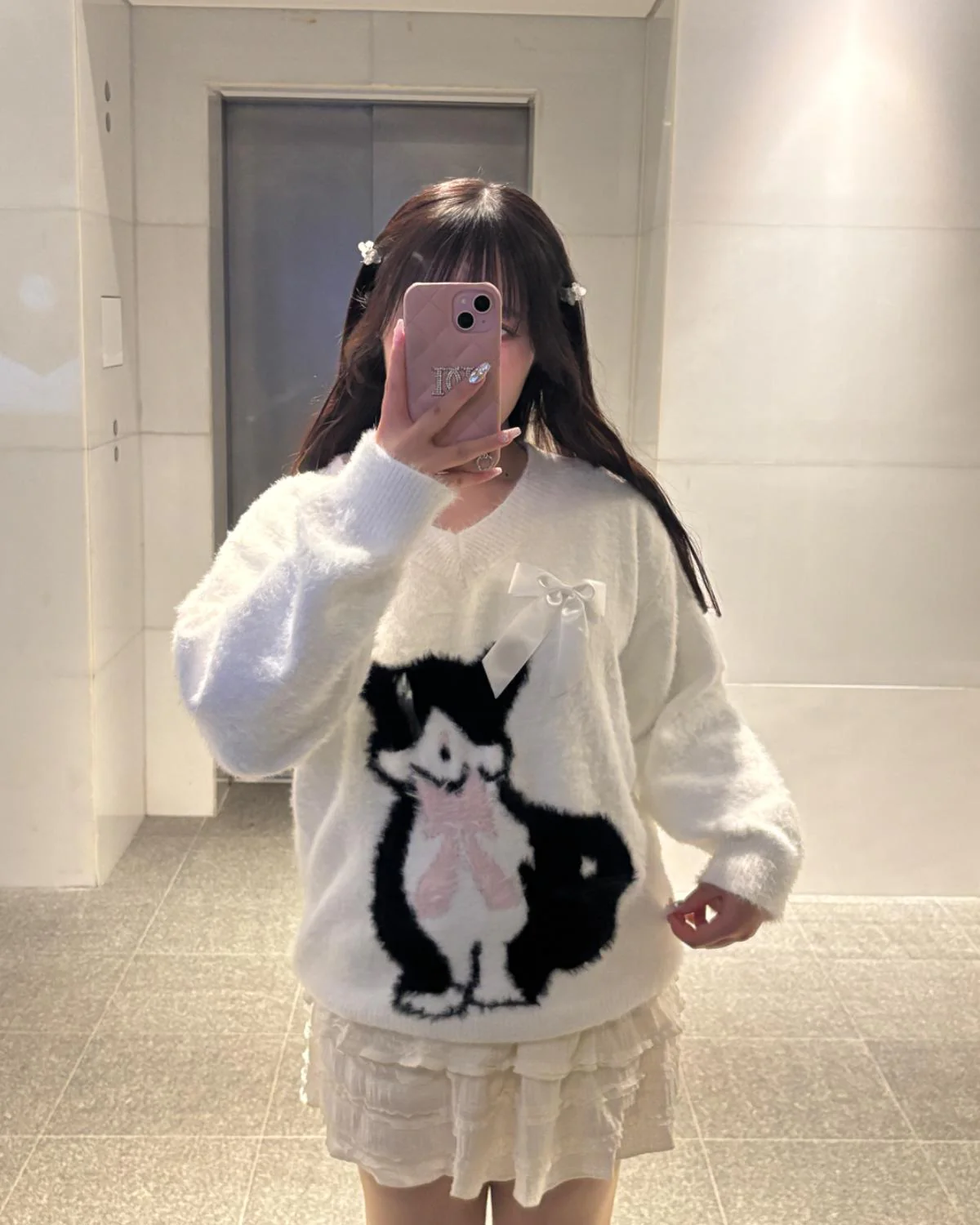 Vネックシャギーcatニット - Image 2