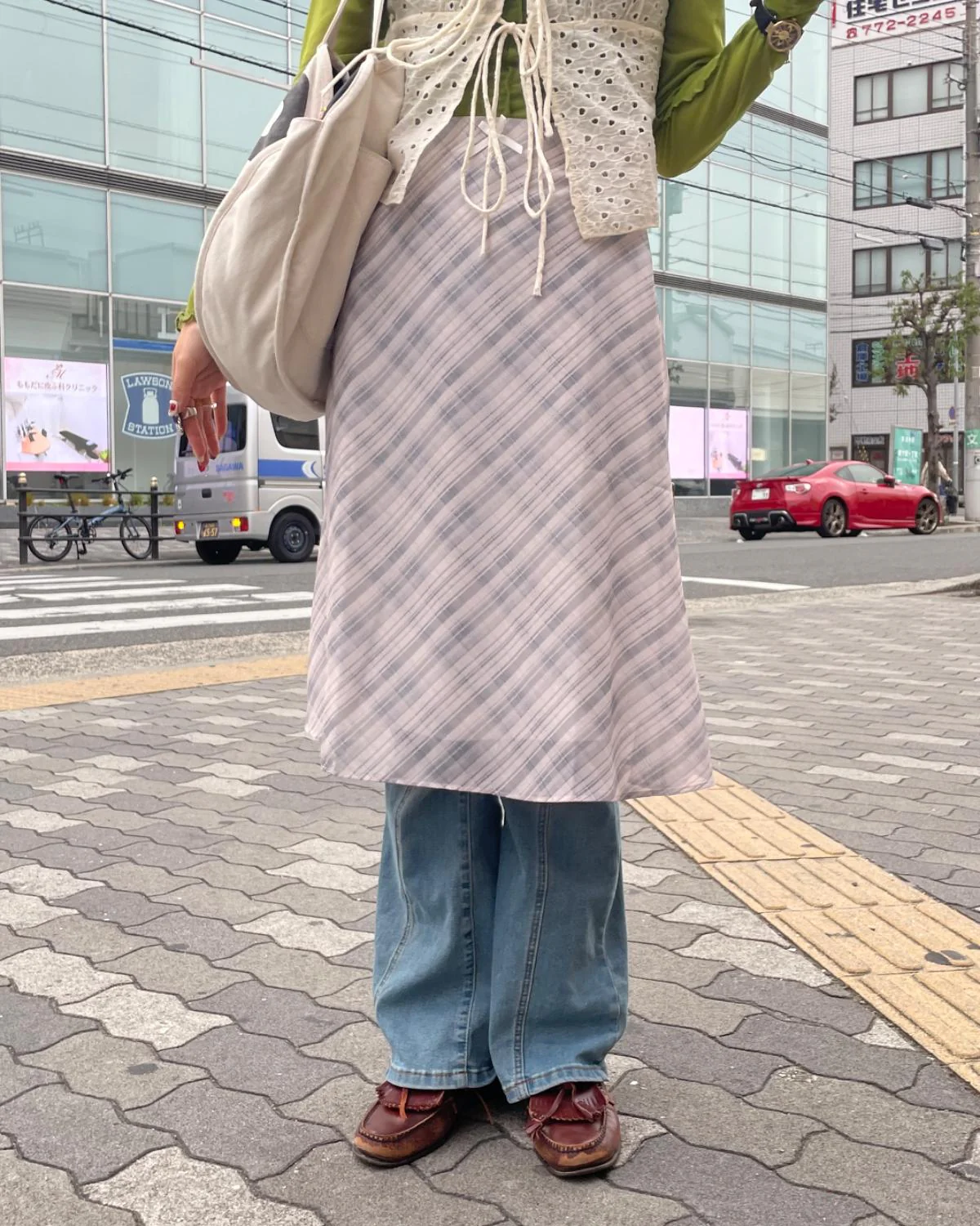 リボンチェックミドルスカート