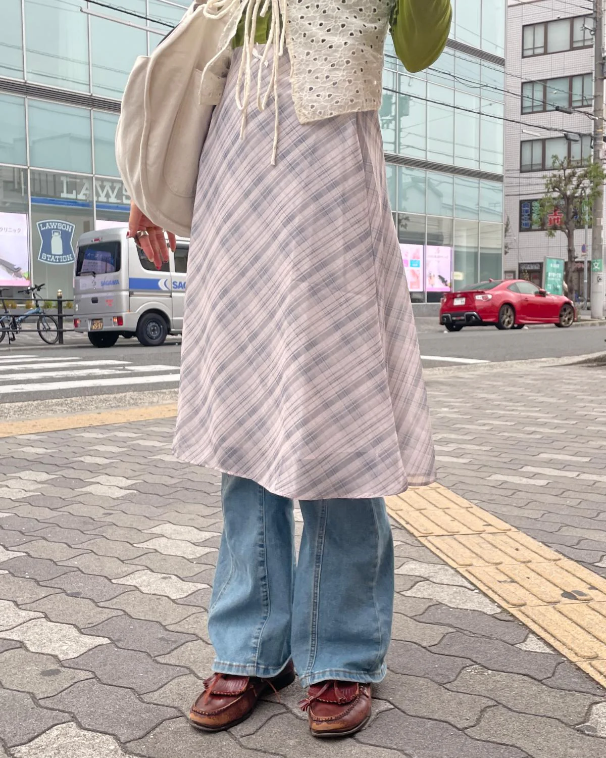 リボンチェックミドルスカート - Image 3