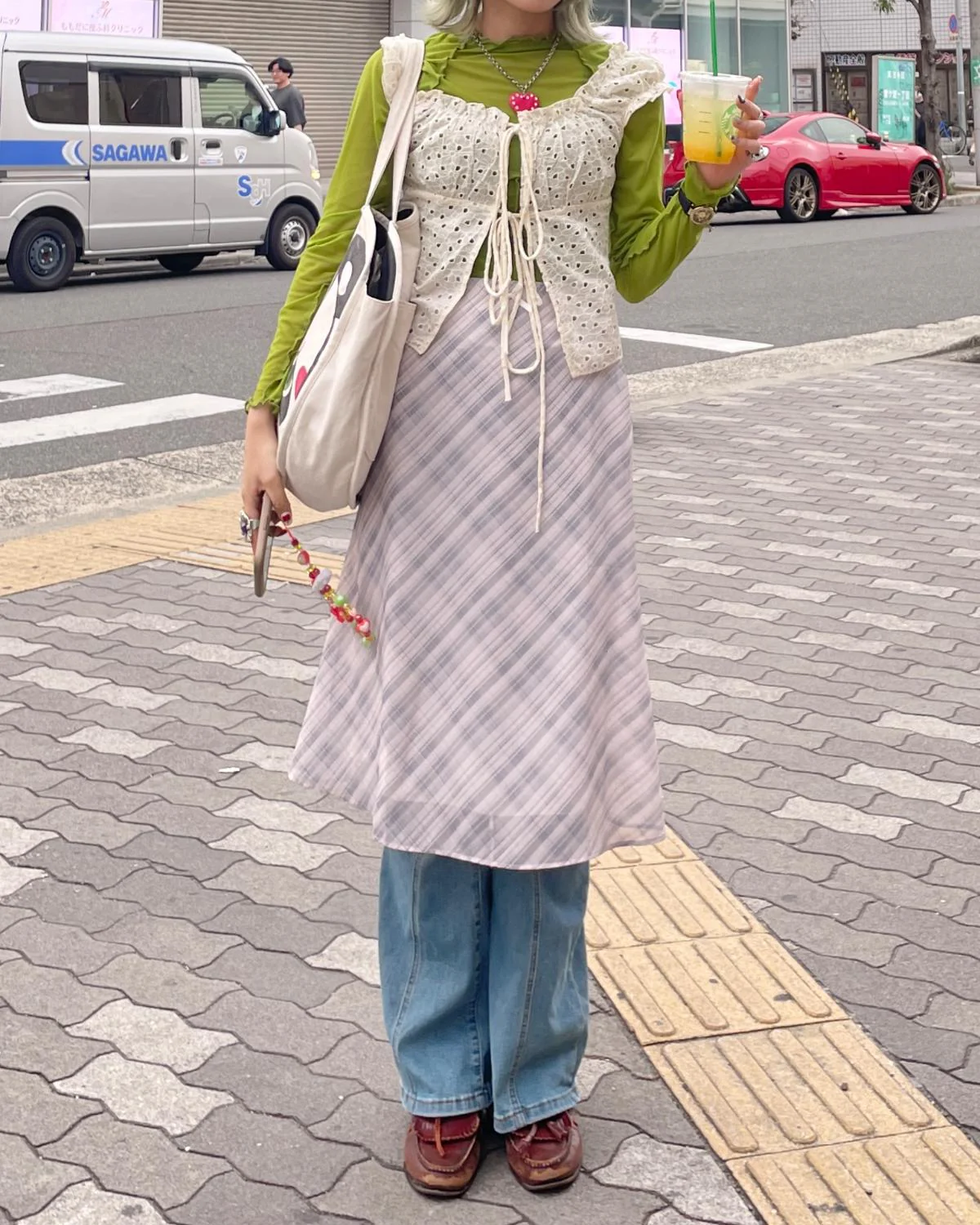 リボンチェックミドルスカート - Image 4