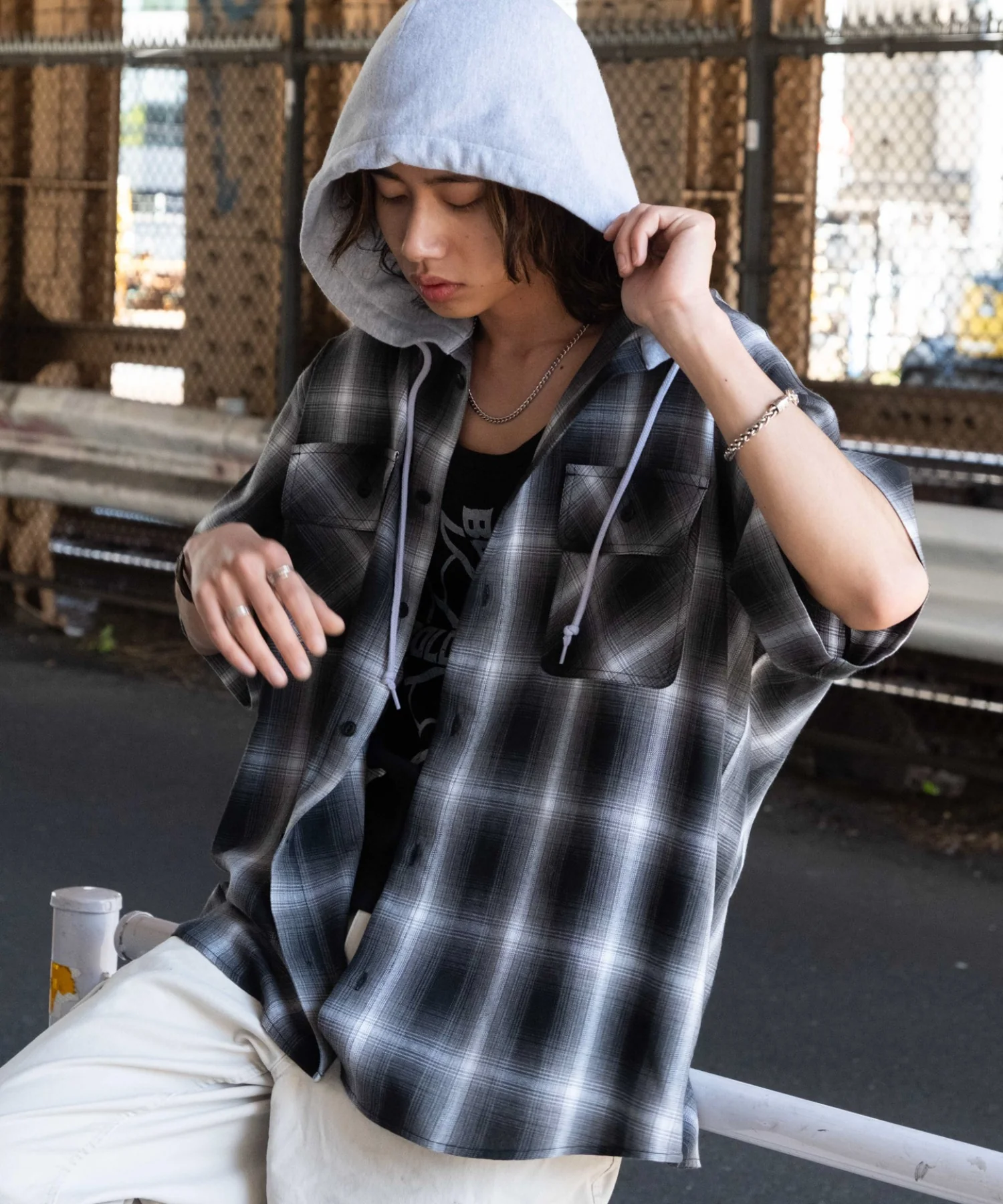 オンブレチェックフードシャツ（SS） - Image 30