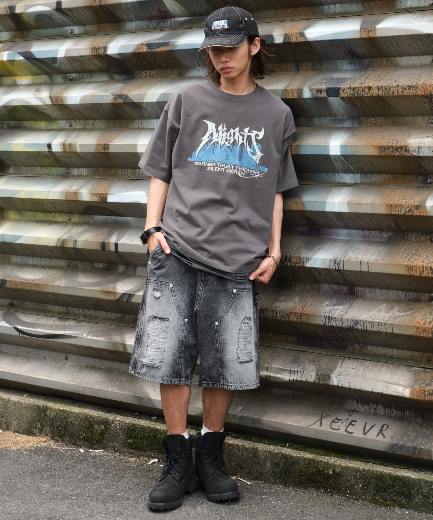 ダブルニーダメージデニムショーツ - Image 4